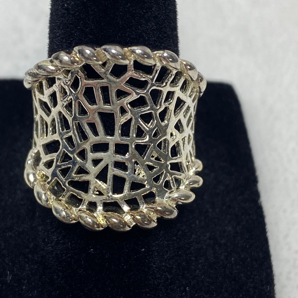 Sterling Silver Filigree Open Weave Geometric Ring Statement Ring Size 7